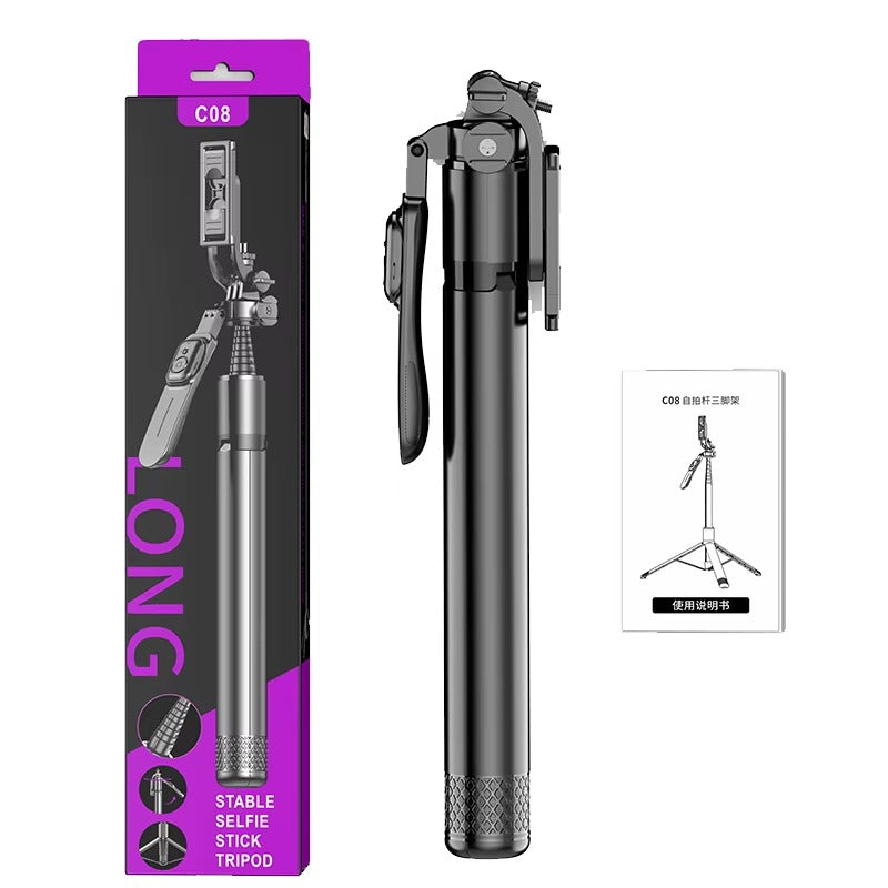 C08 2.02M Professional Ultra-Long Selfie Stick Tripod - Stable Aluminum Alloy Mobile Phone Stand with Detachable Bluetooth Remote