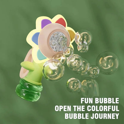Automatic Sunflower Bubble Machine Toy - LED Rechargeable Bubble Maker with One-Click Swing