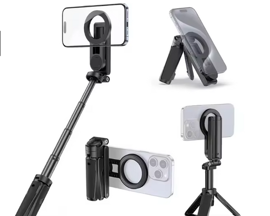 P15mini-C Magnetic 3-in-1 Selfie Stick Tripod with Bluetooth Remote - Portable MagSafe Compatible Wireless Phone Grip and Extendable Phone Stand