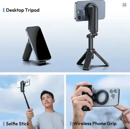 P15mini-C Magnetic 3-in-1 Selfie Stick Tripod with Bluetooth Remote - Portable MagSafe Compatible Wireless Phone Grip and Extendable Phone Stand