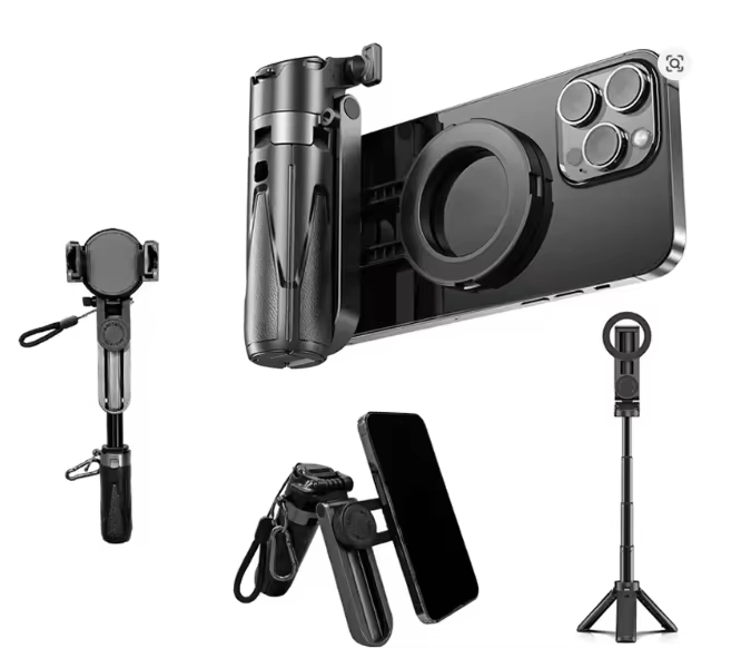 P15mini-C Magnetic 3-in-1 Selfie Stick Tripod with Bluetooth Remote - Portable MagSafe Compatible Wireless Phone Grip and Extendable Phone Stand