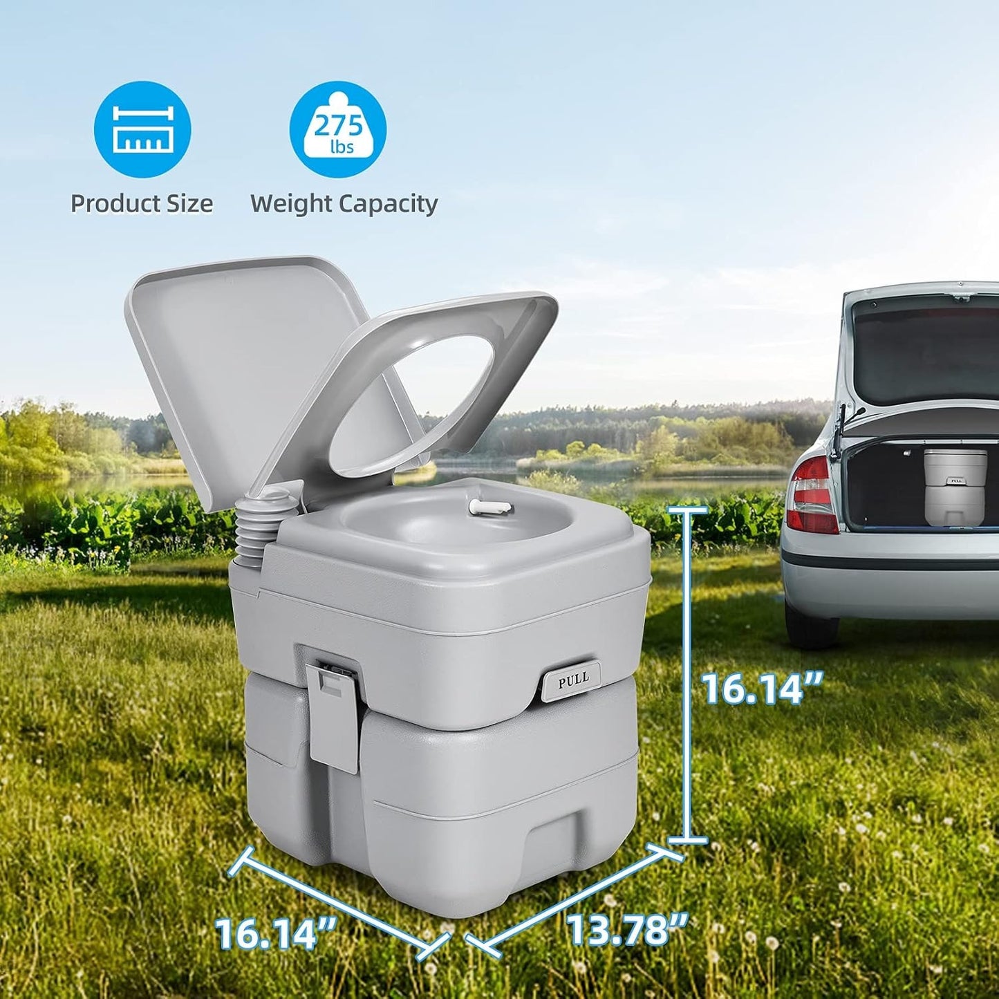 Portable Outdoor Toilet with Large Waste Tank and Flush System