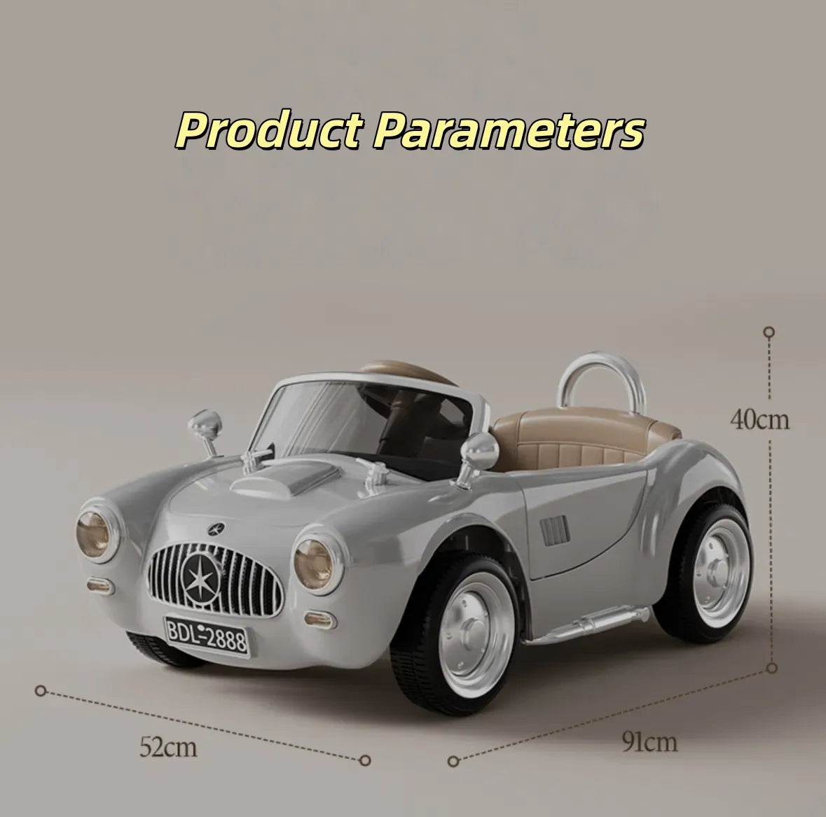 Retro Classic Electric Car for Kids, with Music, Suitable for Boys and Girls, Can Be Sat on, Remote Controlled, and Rechargeable.