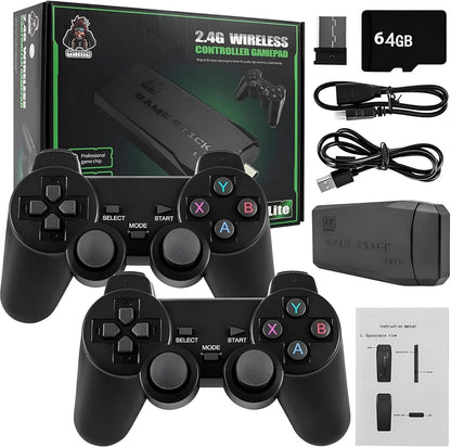 4K Ultra HD Game Stick Lite Retro Video Game Console with Dual 2.4G Wireless Controllers and 64GB Storage