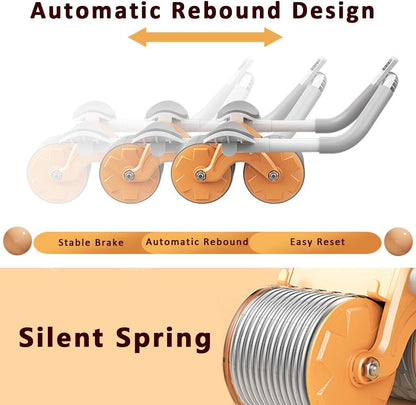 Automatic Rebound Ab Roller Wheel with Elbow Support - Double Wheel Core Trainer with Timer & Phone Holder