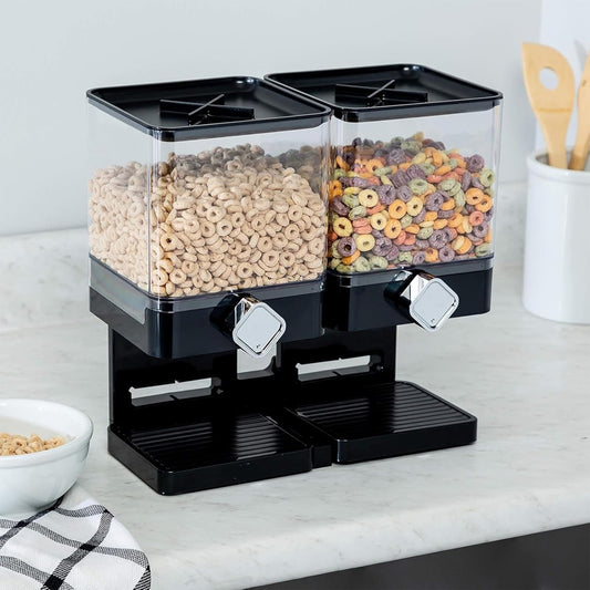 Double Cereal Dispenser - Premium Countertop Dry Food Storage & Snack Dispenser with Portion Control