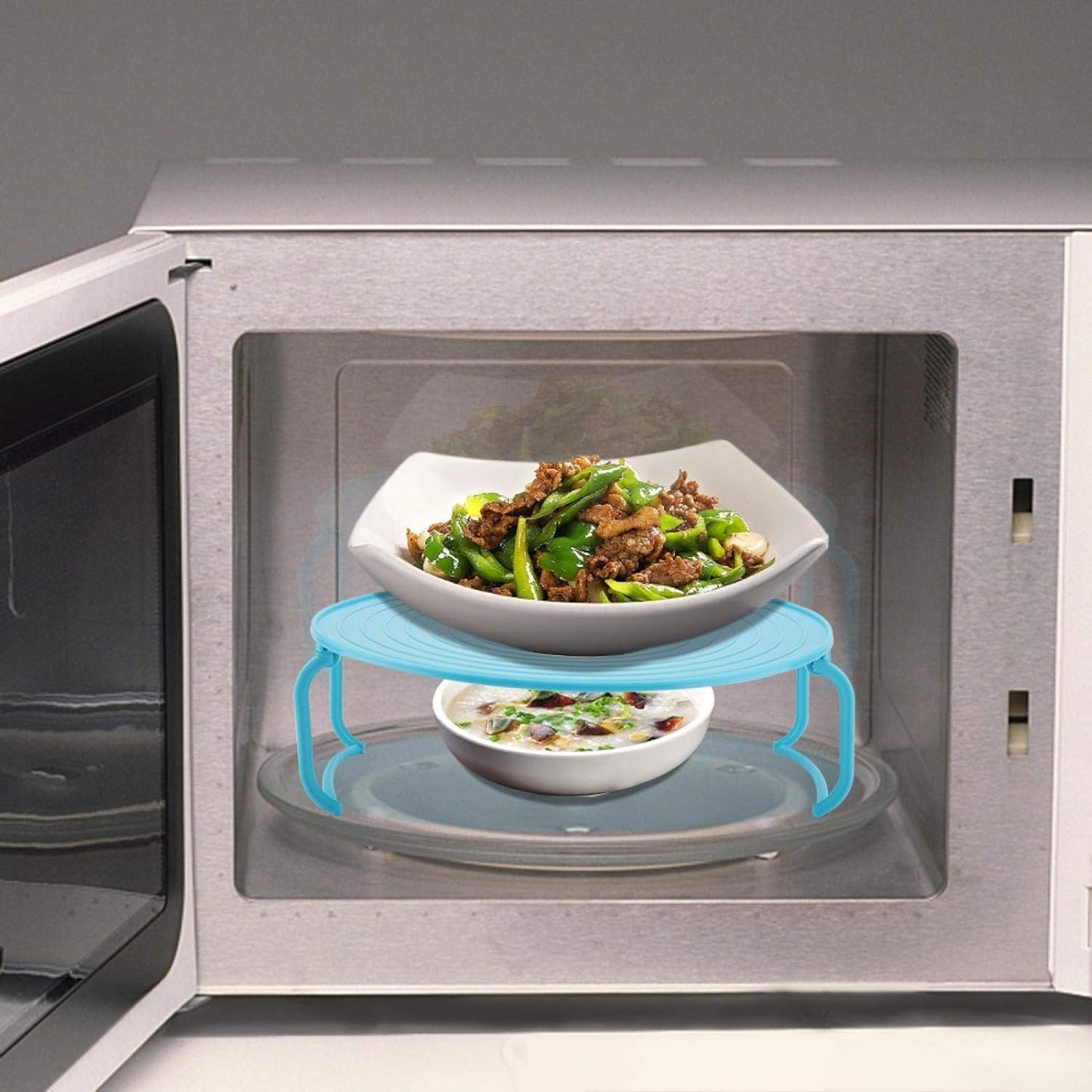 Premium Multifunction Microwave Layered Heating Rack & Foldable Plate Stacker