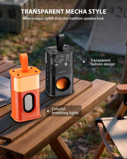 C2 Mini Portable Wireless Bluetooth Speaker with Transparent Cyberpunk Design, RGB LED Atmosphere Lights, and 360-Degree Surround Sound