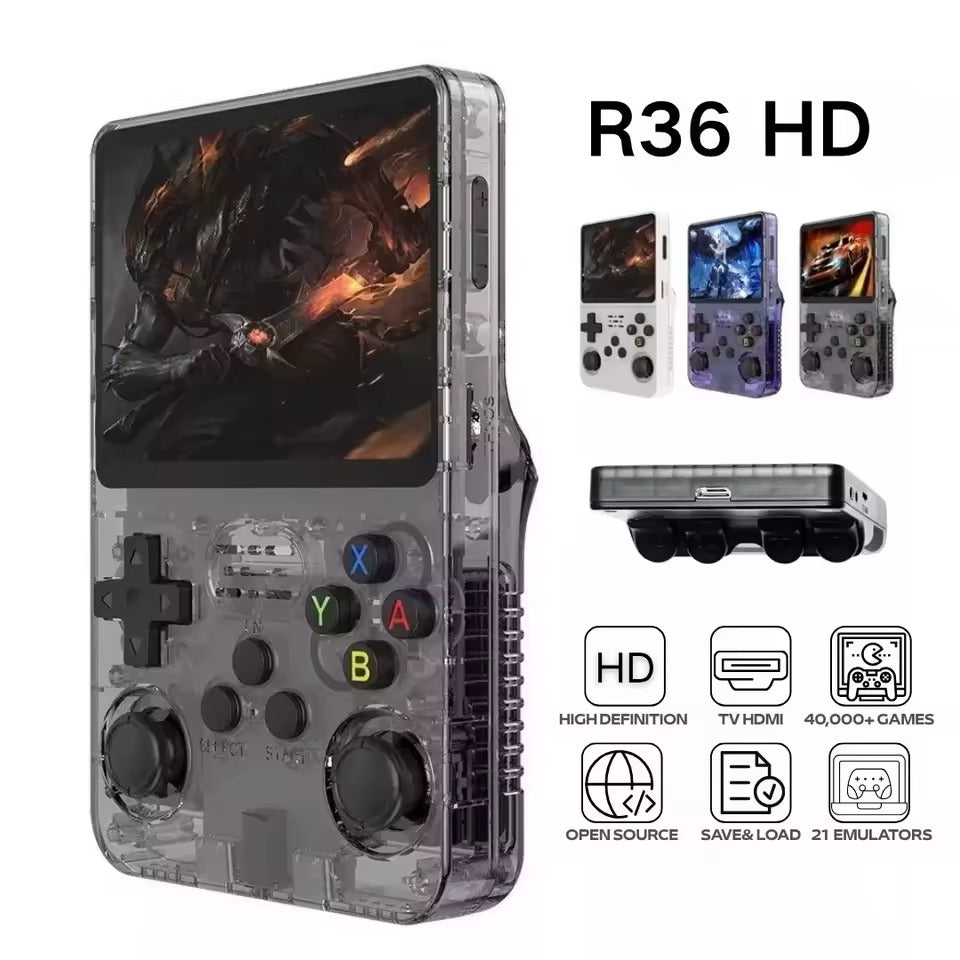 R36HD Retro Handheld Game Console - 3.5-Inch IPS Screen, 64-Bit Quad-Core, 15,000+ Built-in Games with HDMI Output
