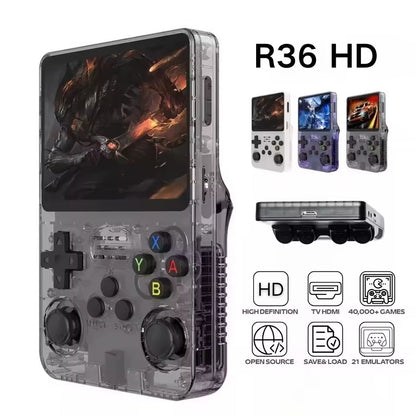 R36HD Retro Handheld Game Console - 3.5-Inch IPS Screen, 64-Bit Quad-Core, 15,000+ Built-in Games with HDMI Output
