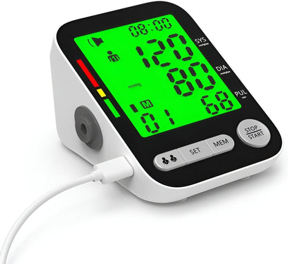USB Rechargeable Upper Arm Blood Pressure Monitor - Digital BP Machine with Tri-Color Backlight & Dual User Memory (Model CK-A156)