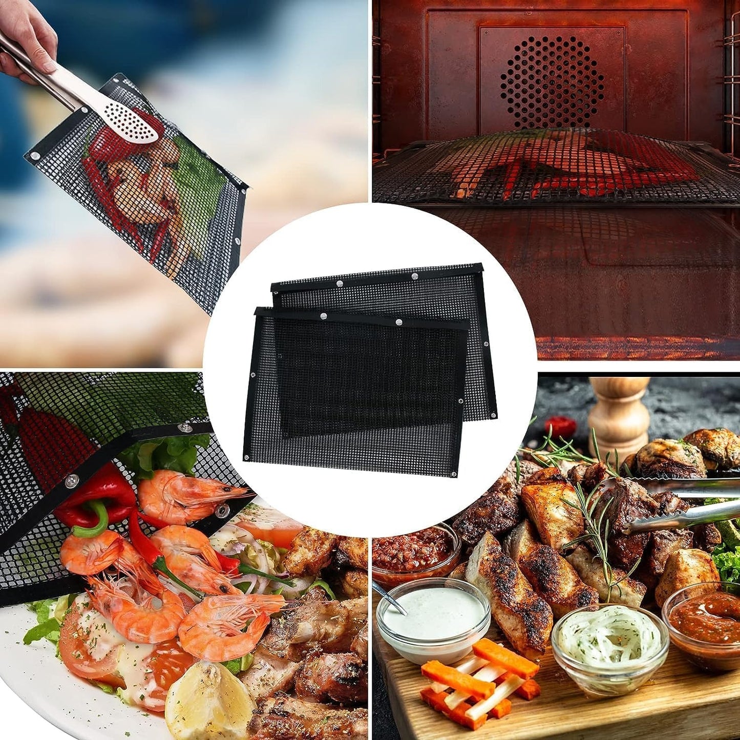 Reusable Non-Stick BBQ Mesh Grilling Bags with Snap Closures - Heat Resistant Outdoor Barbecue Accessories