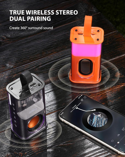 C2 Mini Portable Wireless Bluetooth Speaker with Transparent Cyberpunk Design, RGB LED Atmosphere Lights, and 360-Degree Surround Sound