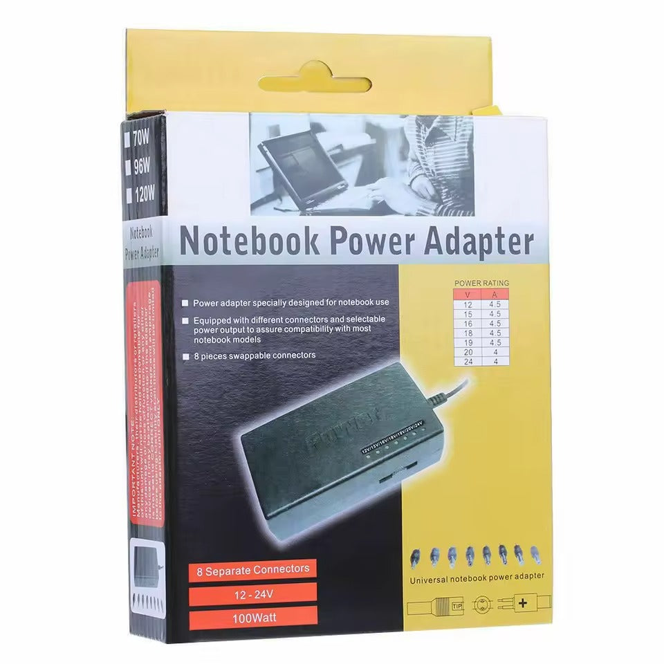 Universal 96W Laptop AC Power Adapter - Adjustable Voltage Charger with 8 Swappable DC Connectors