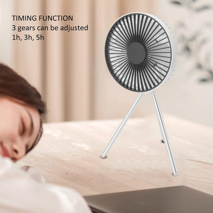Portable 2-in-1 Tripod Stand & Hanging Camping Fan - USB Rechargeable 4000mAh Travel Desk Fan