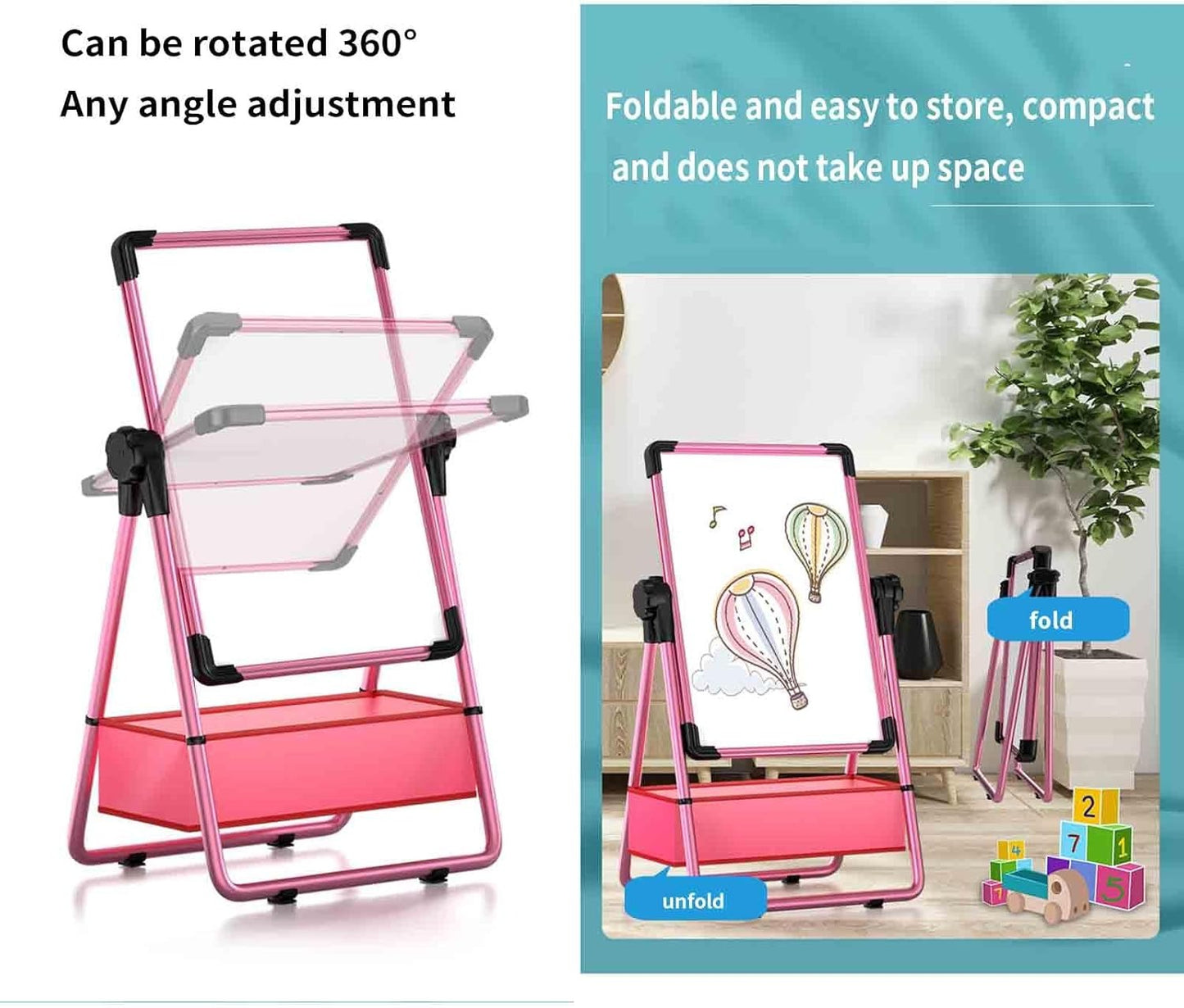 Adjustable Kids Art Easel - Double-Sided Magnetic Whiteboard & Erasable Chalkboard with Storage Tray