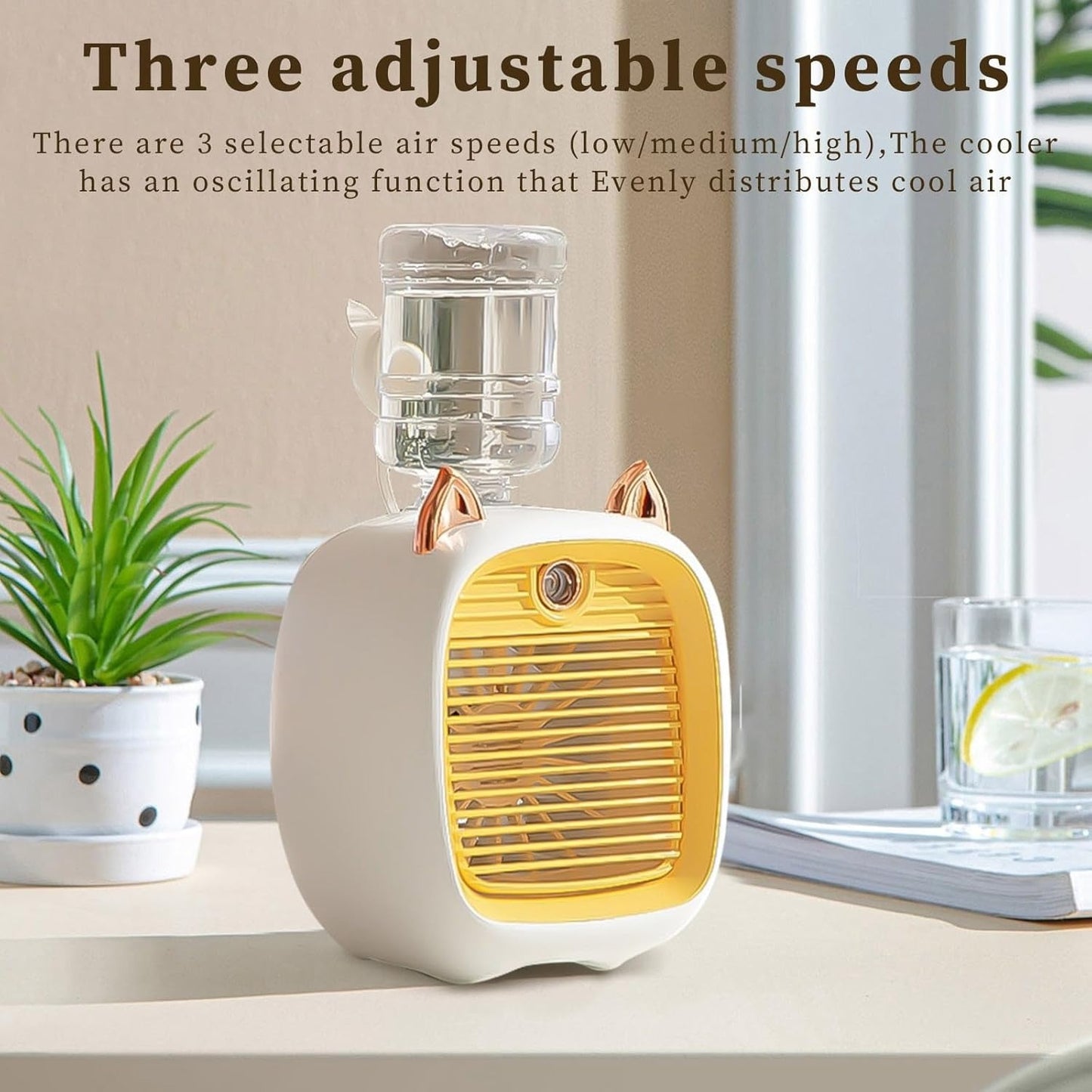 Cute Cat Ear Portable Mini Air Conditioner Fan with Dual Spray Humidifier & 3 Speeds