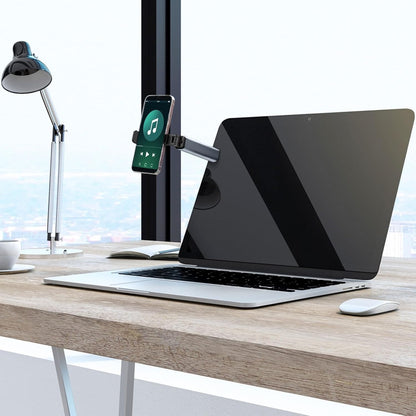 Multi-Directional Portable Airplane Phone Holder & Travel Stand - Foldable 360° Rotating Clamp Mount and Mini Selfie Grip