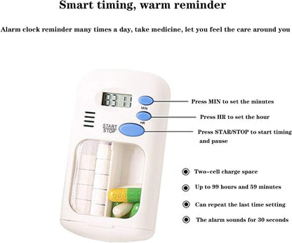 Smart Electronic Pill Dispenser with Alarm Reminder & LCD Timer - Portable 2-Compartment Medicine Organizer