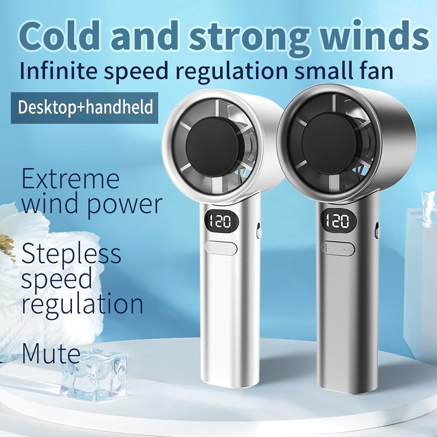 Mini Portable Handheld Turbo Fan with 120-Speed Stepless Regulation and LED Display