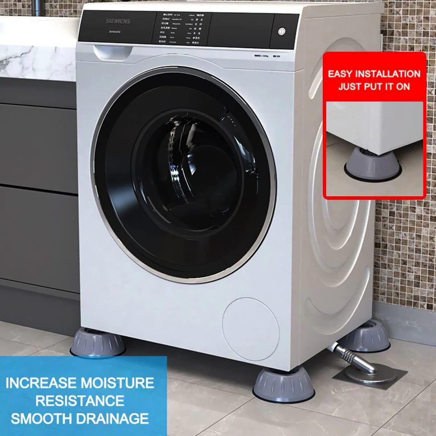 Premium Anti-Vibration Washing Machine Pads - Set of 4 Noise Cancelling & Shock Absorbing Furniture Feet