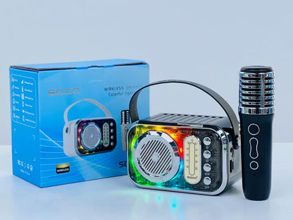 SODO SD10 Retro Portable Wireless Bluetooth Speaker with Wireless Microphone - Mini RGB Karaoke System