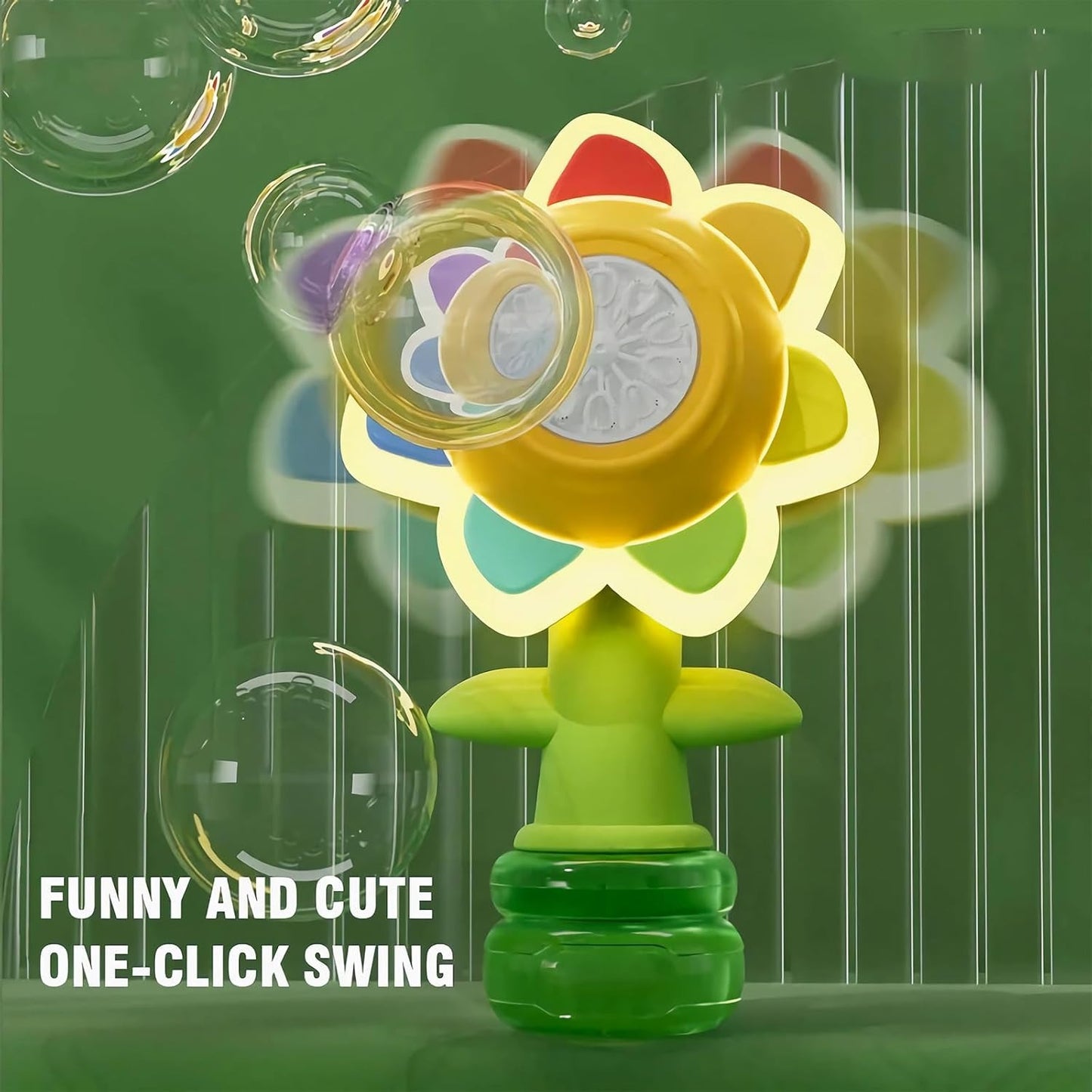 Automatic Sunflower Bubble Machine Toy - LED Rechargeable Bubble Maker with One-Click Swing