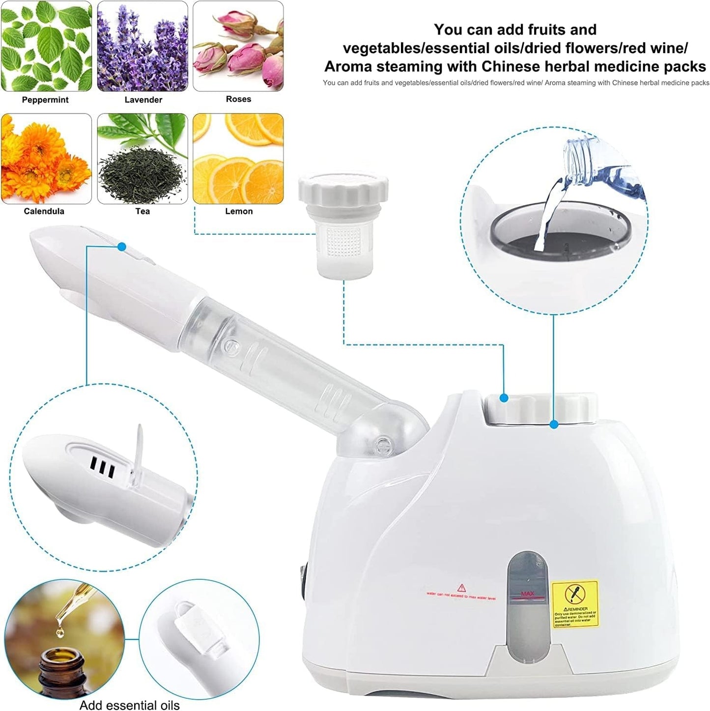 Professional 2-in-1 Nano Ionic Facial Steamer with Aromatherapy and Rotatable Nozzle