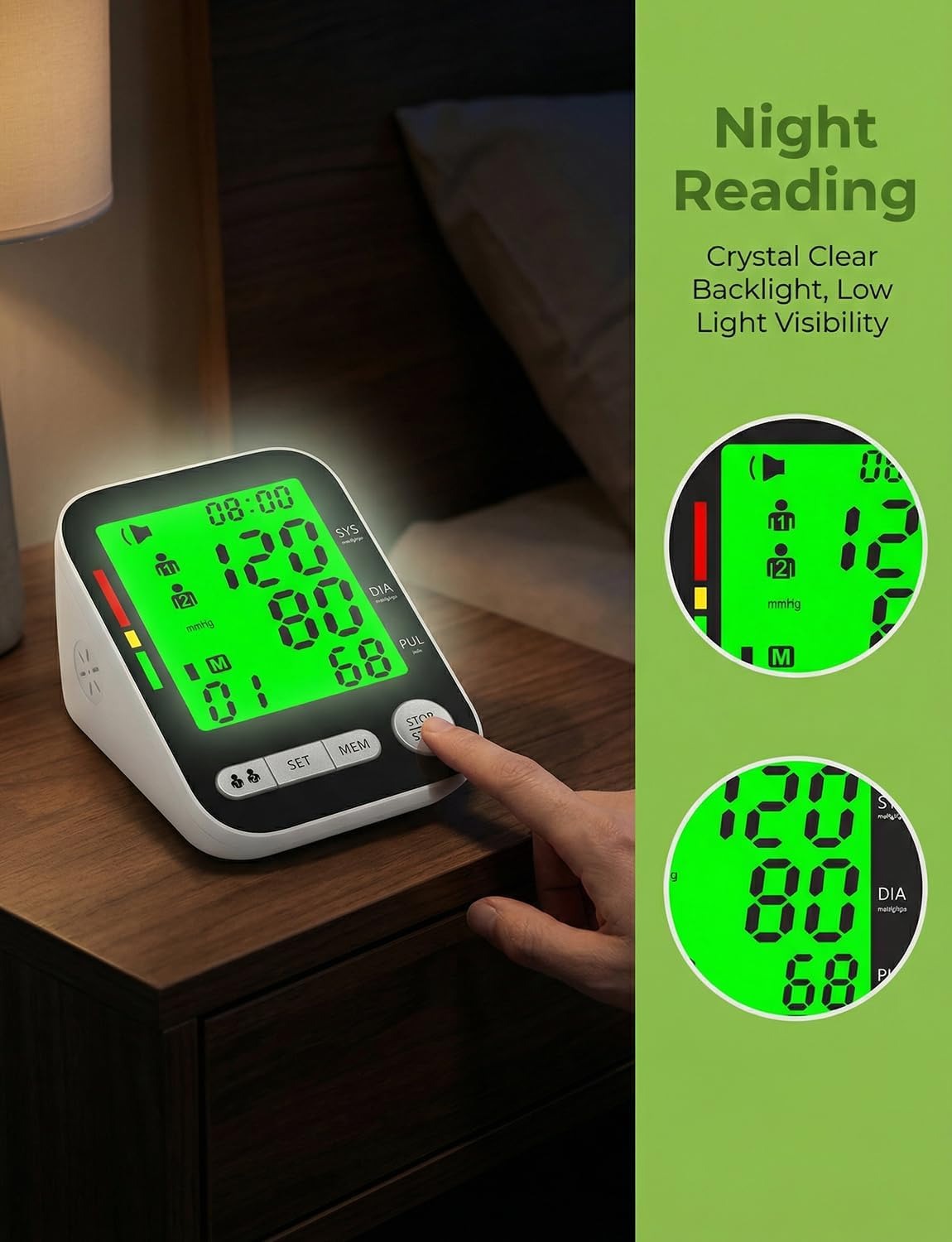 USB Rechargeable Upper Arm Blood Pressure Monitor - Digital BP Machine with Tri-Color Backlight & Dual User Memory (Model CK-A156)