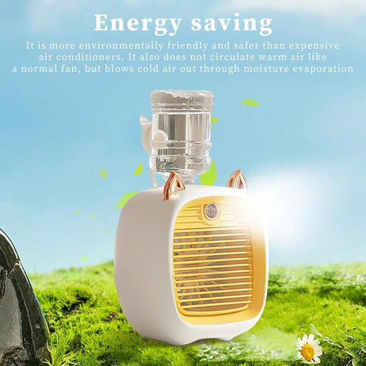 Cute Cat Ear Portable Mini Air Conditioner Fan with Dual Spray Humidifier & 3 Speeds