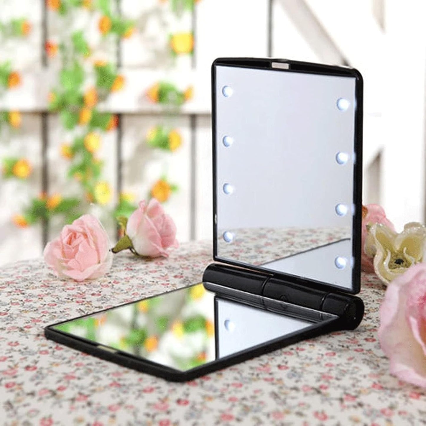 LED Compact Cosmetic Folding Mirror - Portable Illuminated Travel Makeup Mirror
