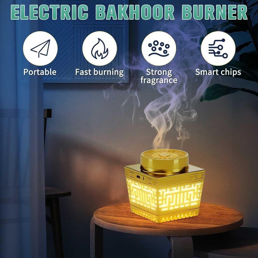 2-in-1 Portable Electric Bakhoor Burner & Bluetooth Quran Speaker - Rechargeable Aroma Diffuser with RGB Lights