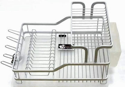 Premium 2-Tier Aluminum Dish Drying Rack with Removable Drainboard and Utensil Holder for Kitchen Countertops