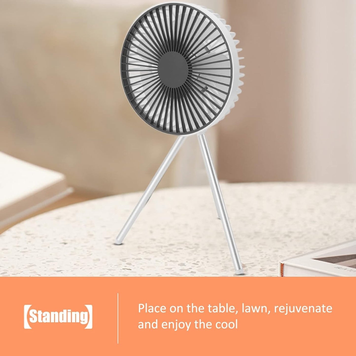 Portable 2-in-1 Tripod Stand & Hanging Camping Fan - USB Rechargeable 4000mAh Travel Desk Fan