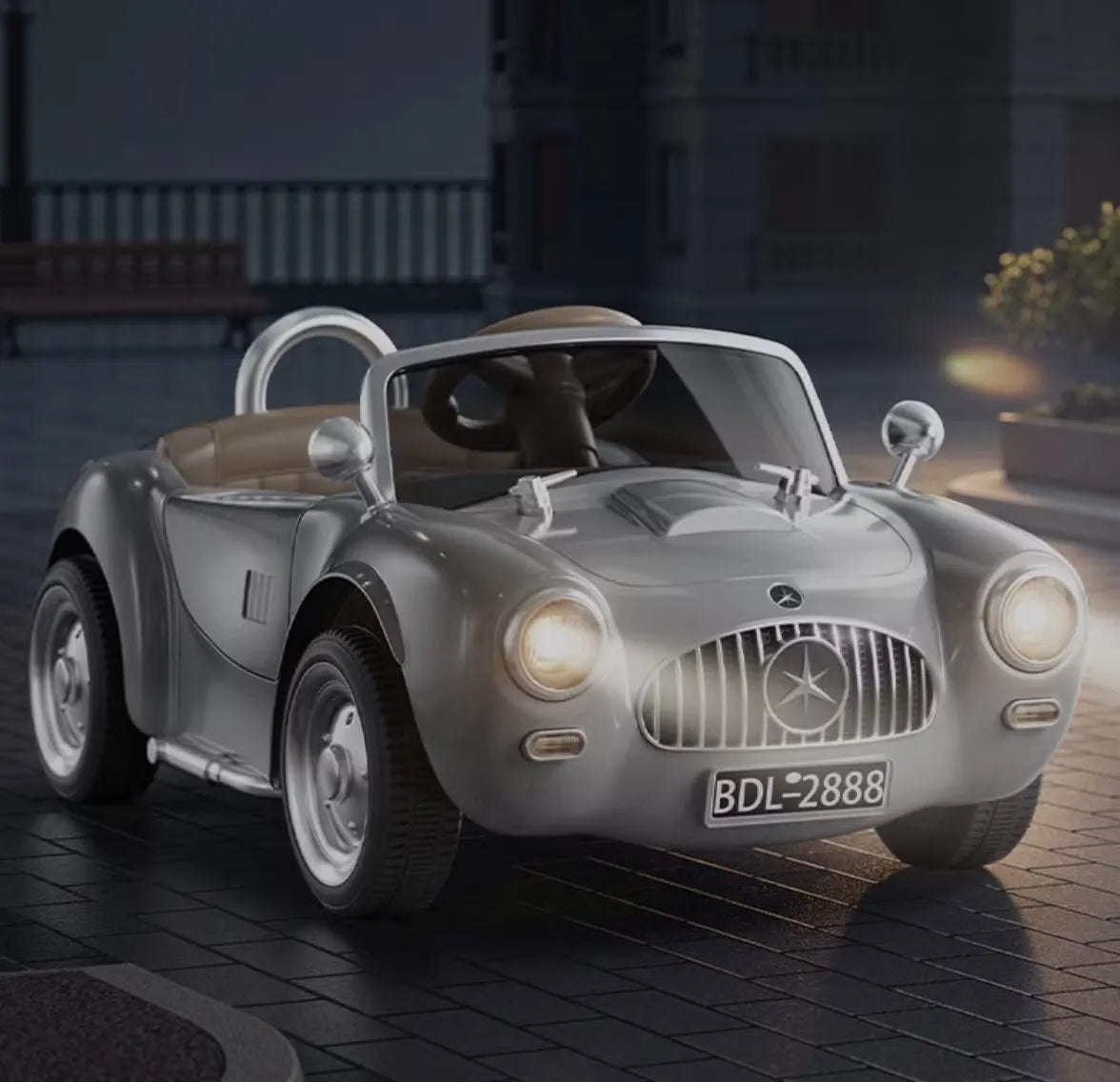 Retro Classic Electric Car for Kids, with Music, Suitable for Boys and Girls, Can Be Sat on, Remote Controlled, and Rechargeable.