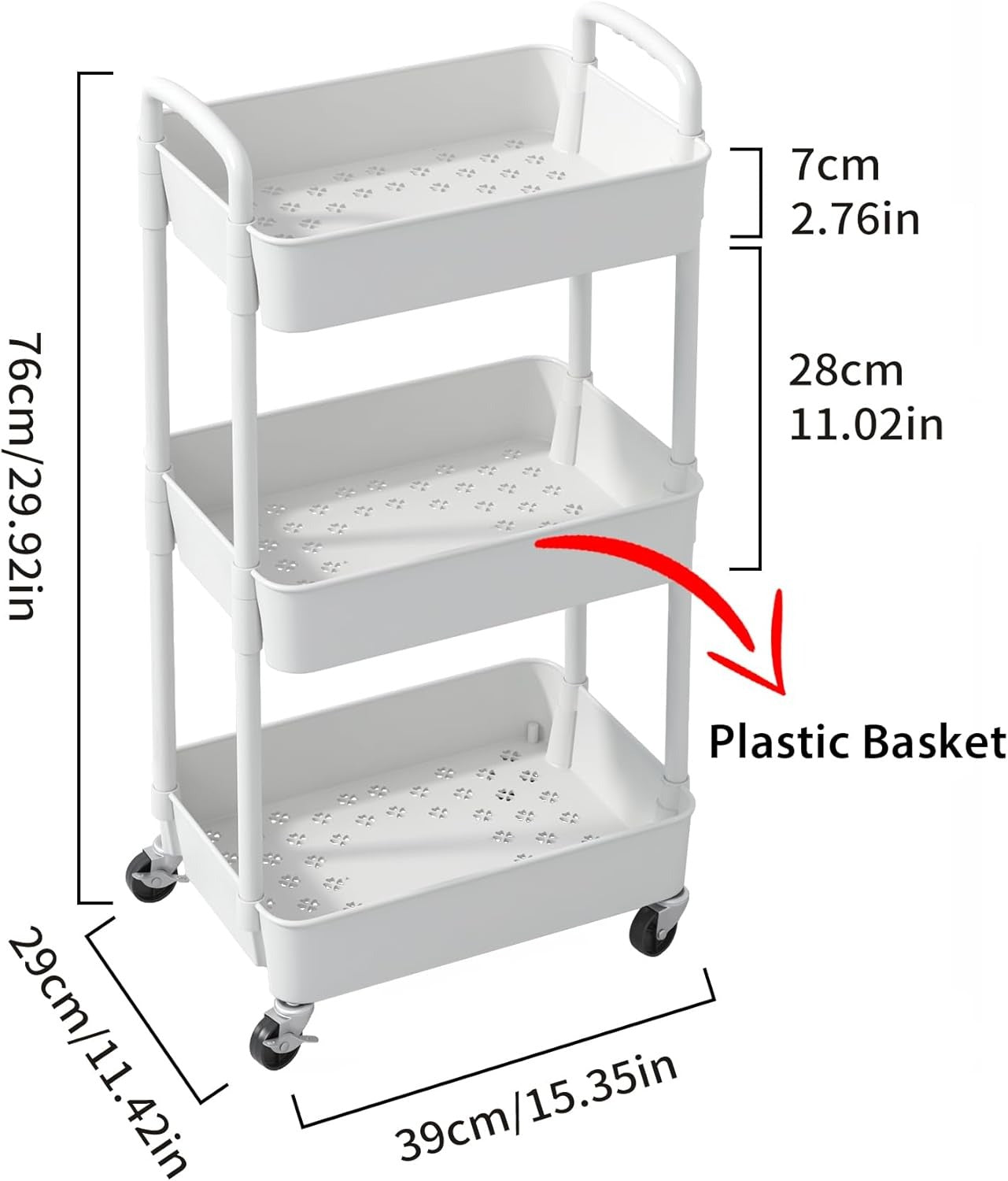 3-Tier Rolling Utility Cart with Wheels – Multi-Functional Mobile Storage Organizer