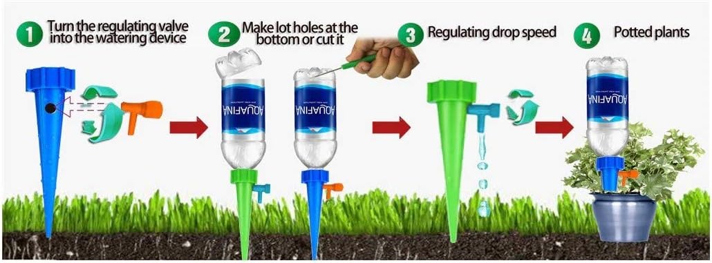 Adjustable Self-Watering Spikes for Plant Bottles with Slow-Release Control Valve - Pack of 5