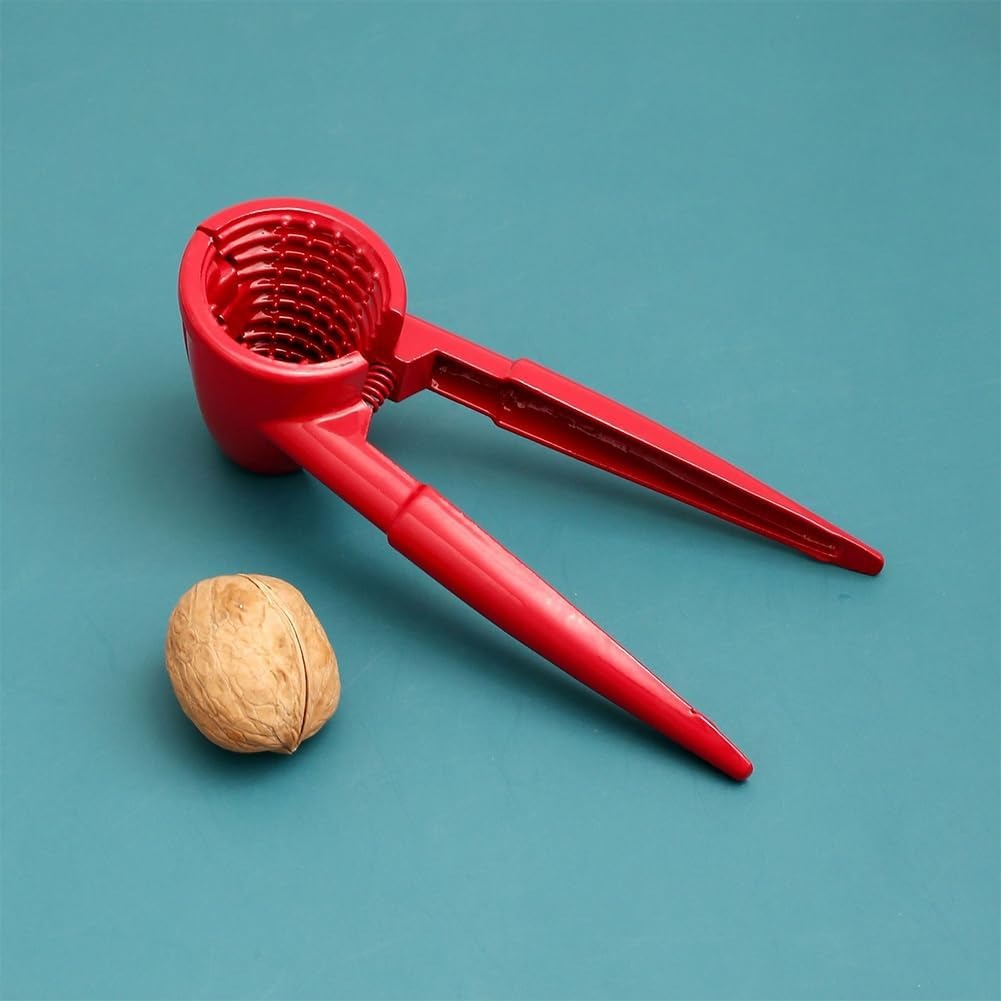 Premium Heavy-Duty Aluminum Nutcracker Tool with Ergonomic Handle & Nut Pick - Red