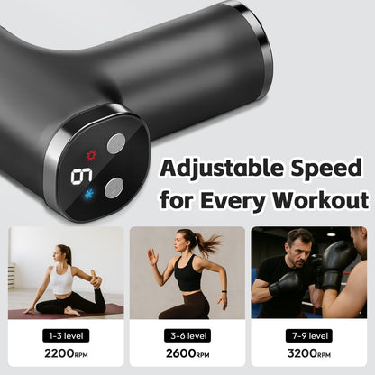 Portable Deep Tissue Massage Gun with Hot & Cold Compress Therapy - 9 Speeds & 9 Heads Handheld Muscle Massager