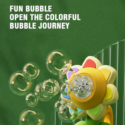 Automatic Sunflower Bubble Machine Toy - LED Rechargeable Bubble Maker with One-Click Swing