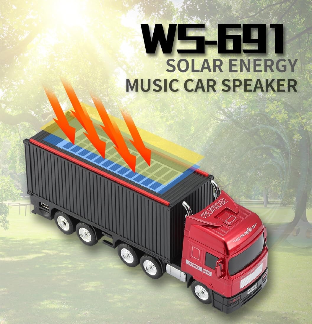 WSTER WS-691 Solar Powered Bluetooth Speaker - Retro Truck Design Portable Wireless Speaker with TWS, FM Radio & USB