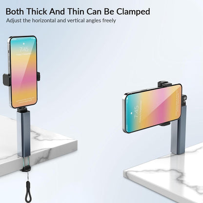 Multi-Directional Portable Airplane Phone Holder & Travel Stand - Foldable 360° Rotating Clamp Mount and Mini Selfie Grip