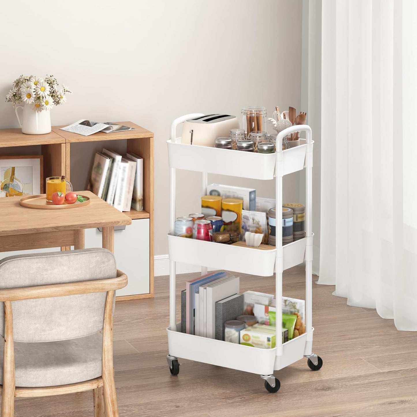 3-Tier Rolling Utility Cart with Wheels – Multi-Functional Mobile Storage Organizer