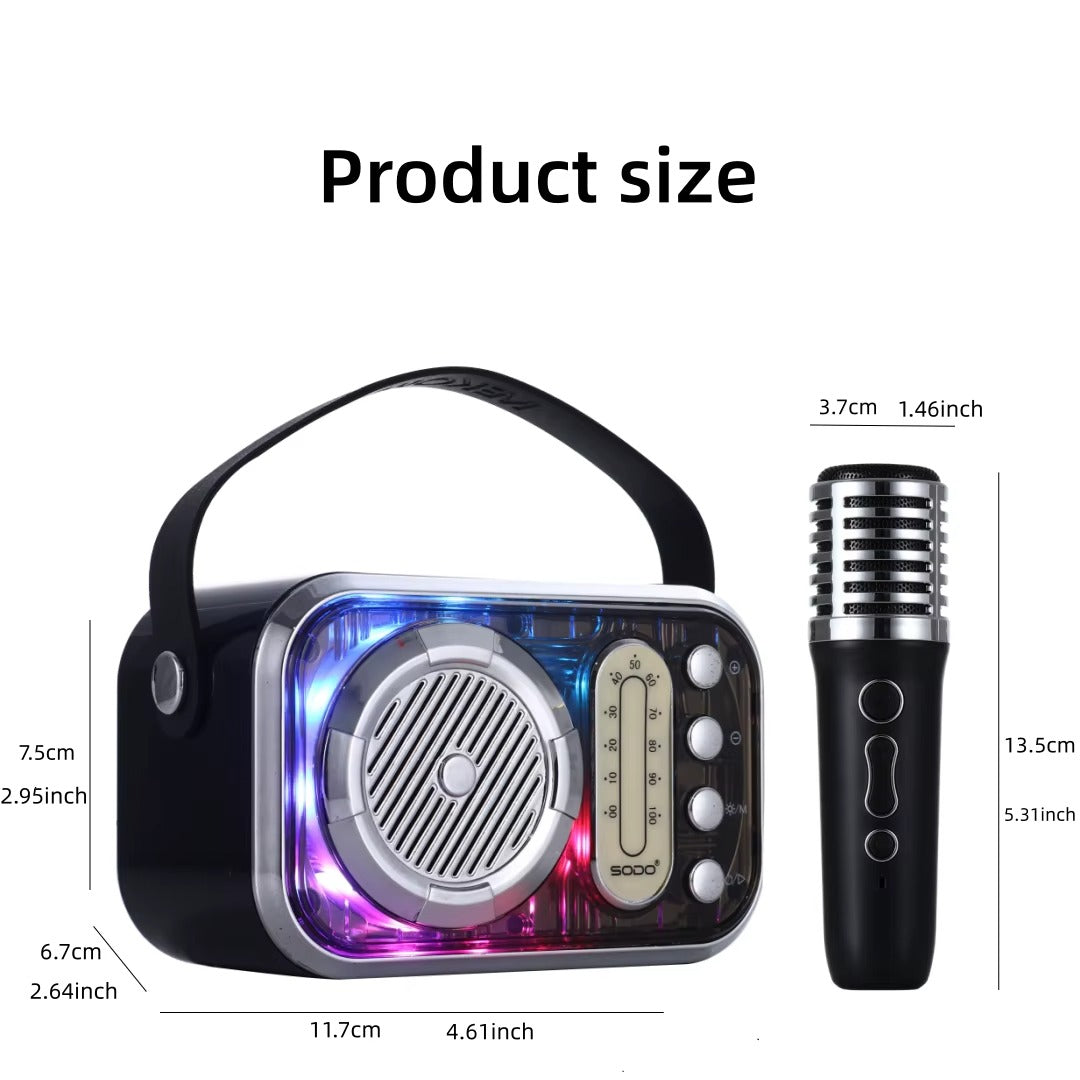 SODO SD10 Retro Portable Wireless Bluetooth Speaker with Wireless Microphone - Mini RGB Karaoke System