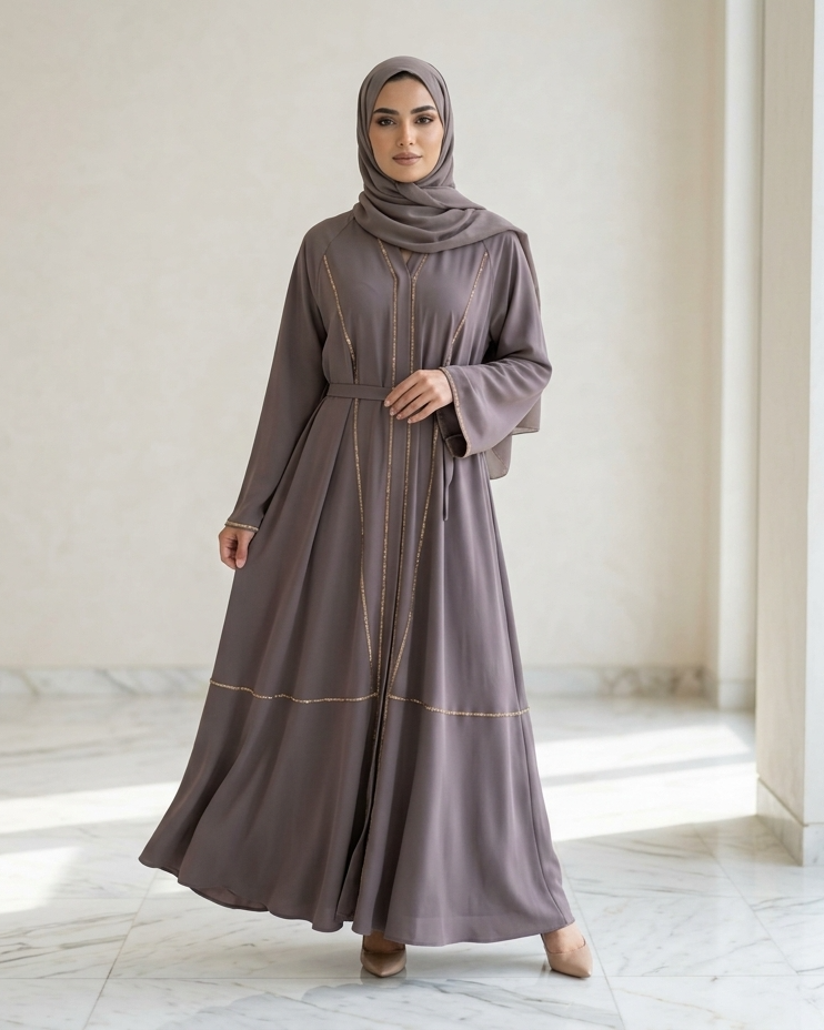 Coca Mocha Color Abaya - Luxury Dubai Everyday Wear