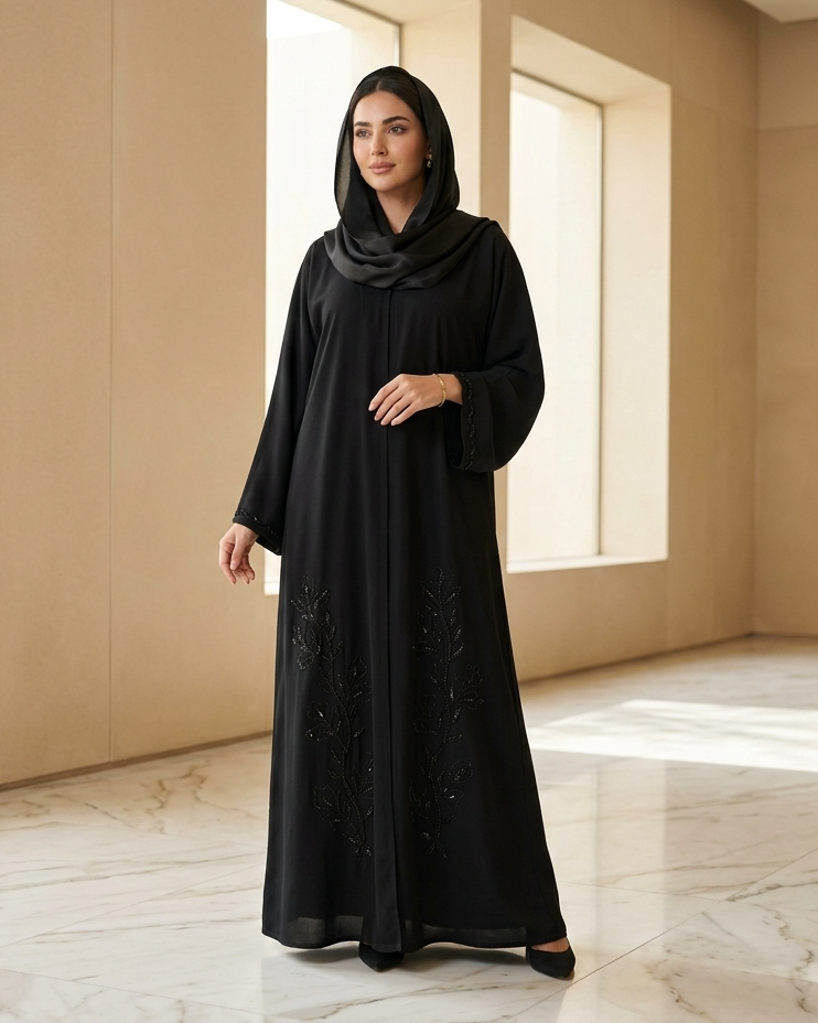Iron Black Abaya - Luxury Dubai Everyday Wear