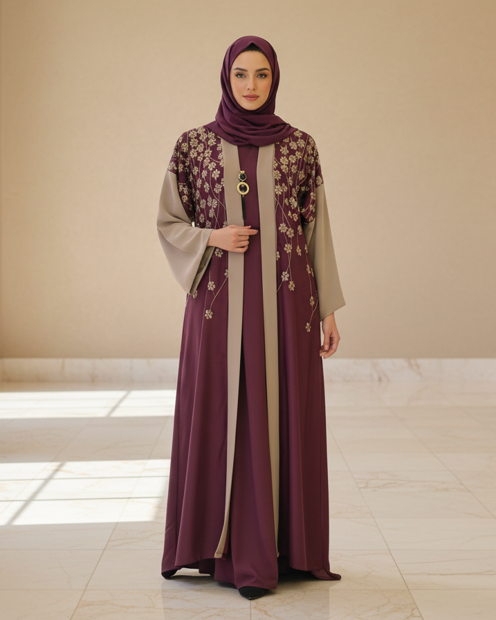 Grape Kiss Color Abaya - Luxury Dubai Everyday Wear