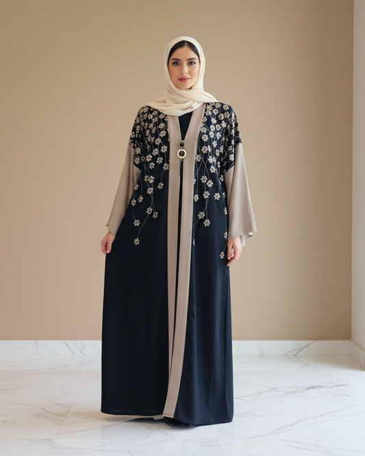 Caviar Color Abaya - Luxury Dubai Everyday Wear
