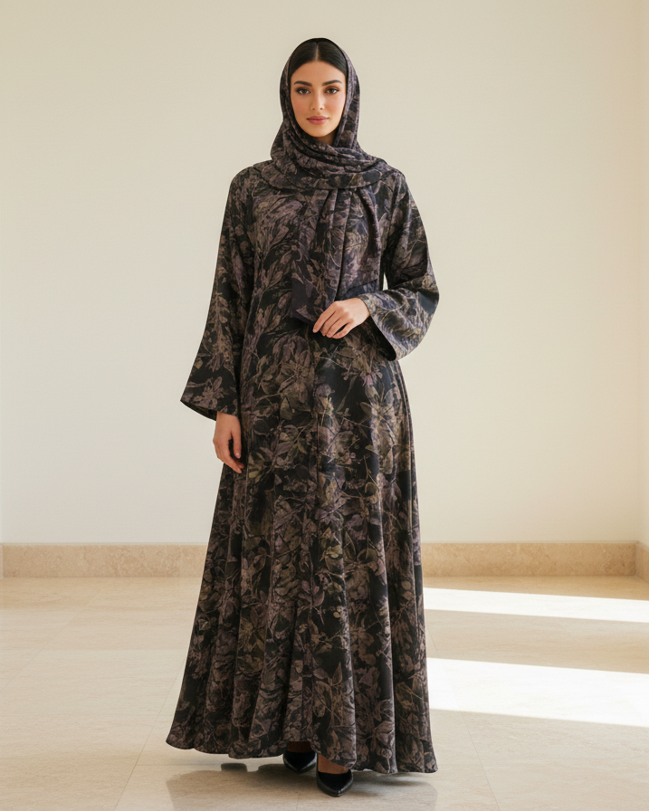 Pi Floral Design Abaya - Luxury Dubai Everyday Wear