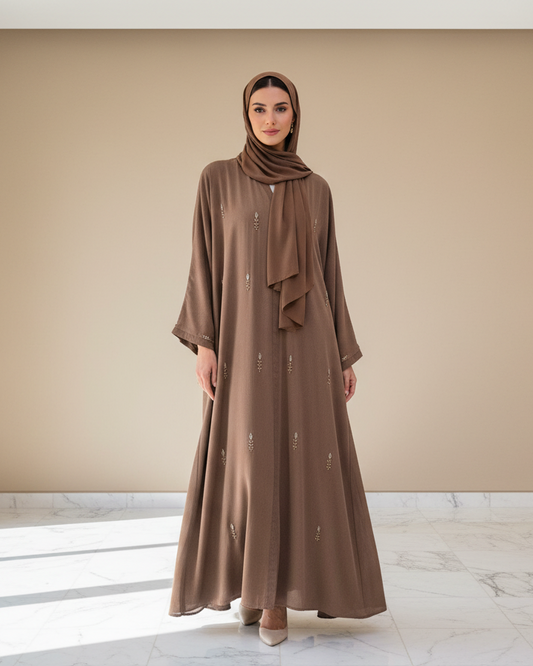 Creamed Caramel Color Abaya - Luxury Dubai Everyday Wear